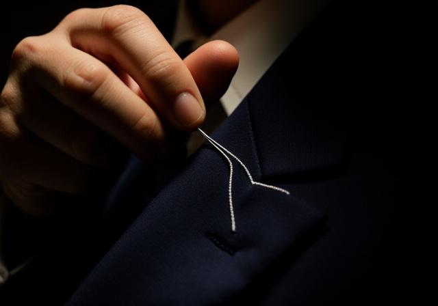 Dettaglio di una cucitura fatta a mano su una giacca sartoriale