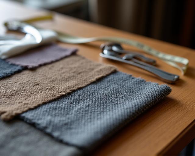 Dettagli di tessuti e strumenti sartoriali nell'atelier